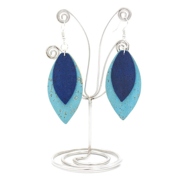 Handmade Multilayer Blue Cork Earrings from Texas Cork Company