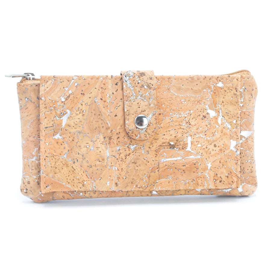Ladies Slim Cork Card Wallets in molten silver and natural