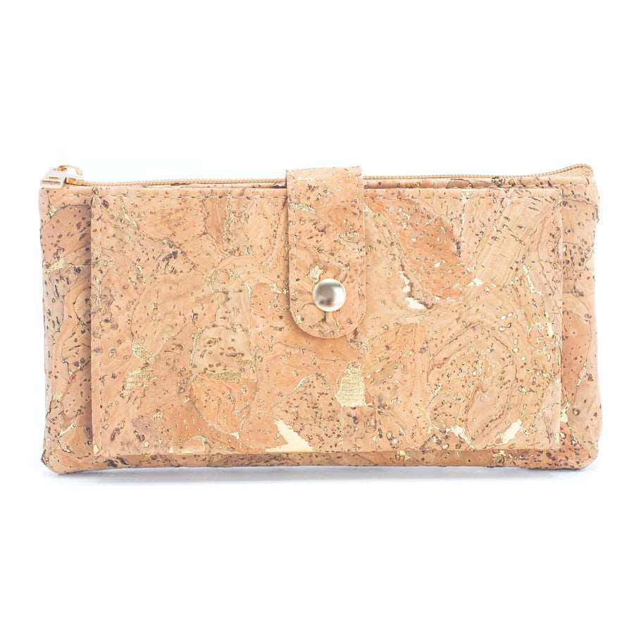 Ladies Slim Cork Card Wallets in molten gold and natural.