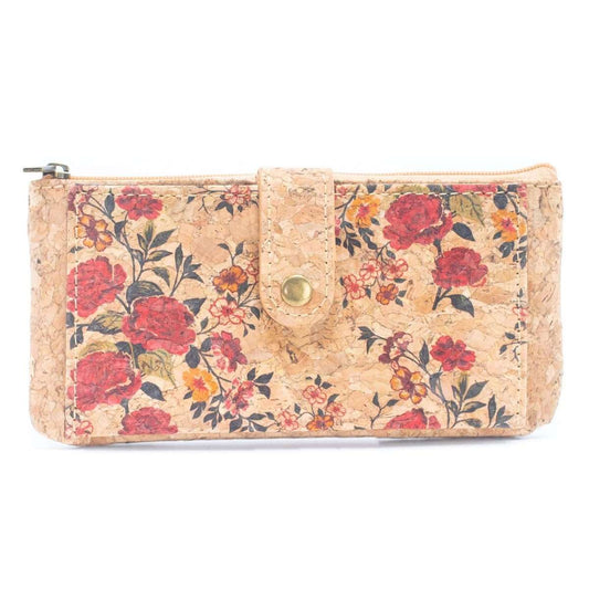 Ladies Slim Cork Card Wallets with roses on the front