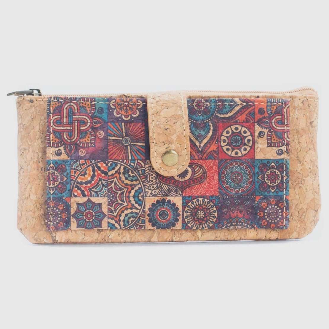 Ladies Slim Cork Card Wallets with mosaic tile pattern on front
