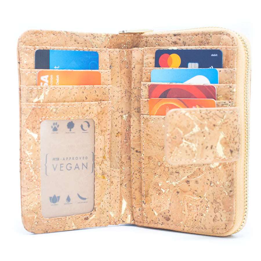 Luxury Gold Cork Bifold Vegan Women's Wallet -BAG-2202 - Texas Cork Company