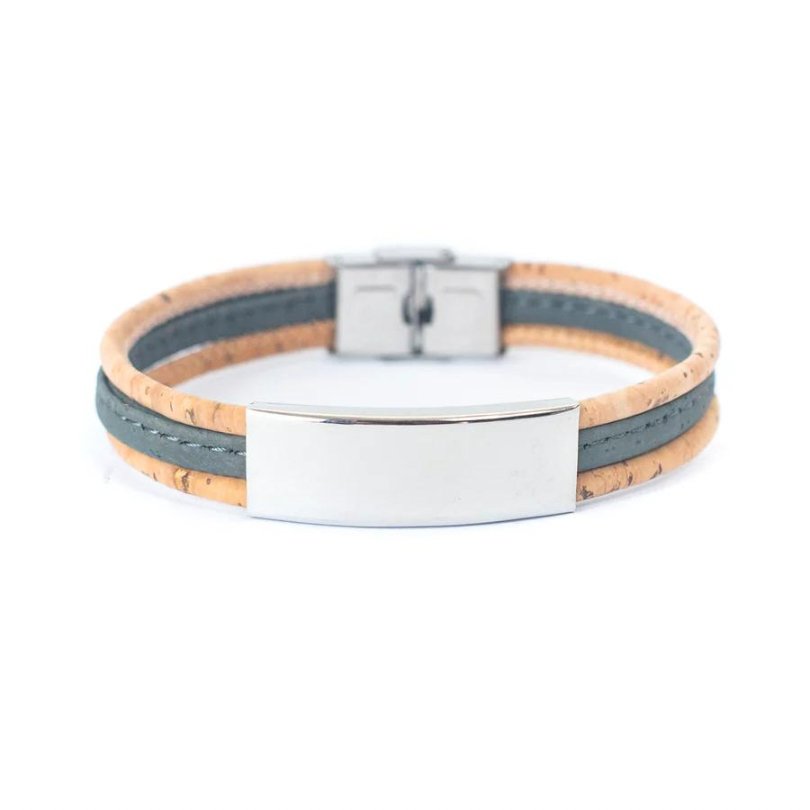 Men’s Bracelet | Cork Cord with Stainless Steel Pendant -DBR-014-GrayMen - Texas Cork Company