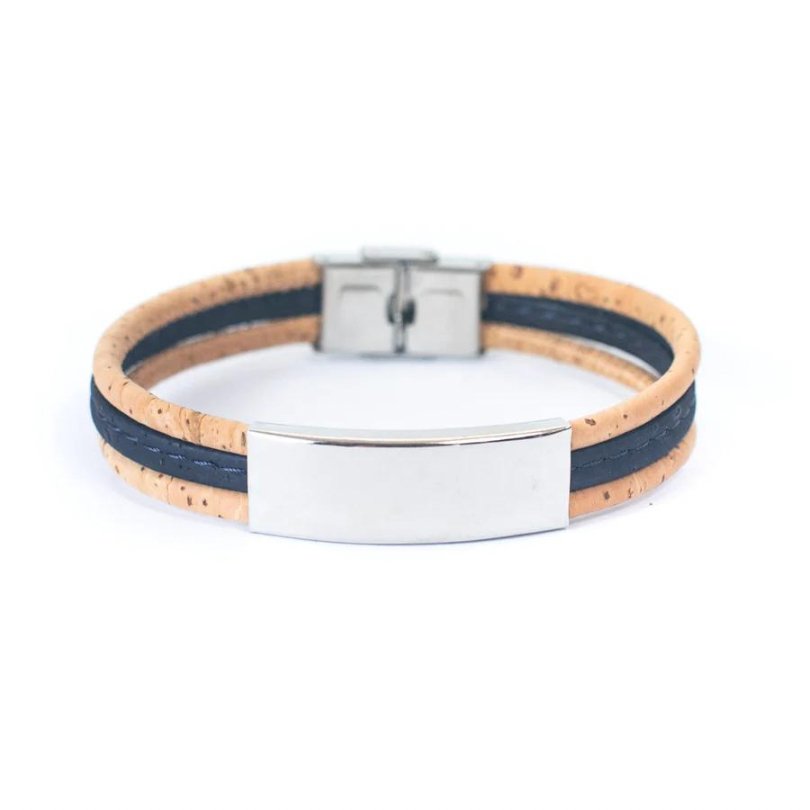 Men’s Bracelet | Cork Cord with Stainless Steel Pendant -DBR-014-BlackMen - Texas Cork Company