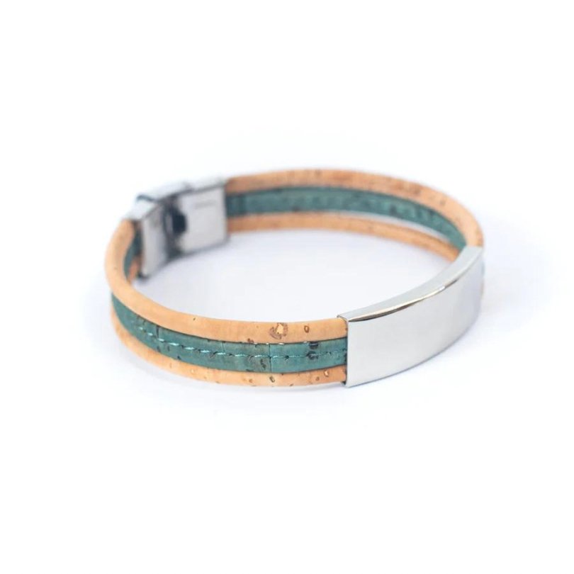 Men’s Bracelet | Cork Cord with Stainless Steel Pendant -DBR-014-BlueMen - Texas Cork Company