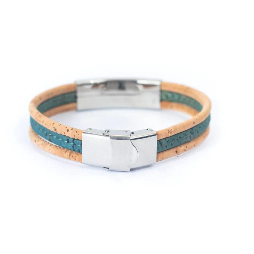 Men’s Bracelet | Cork Cord with Stainless Steel Pendant -DBR-014-BlueMen - Texas Cork Company