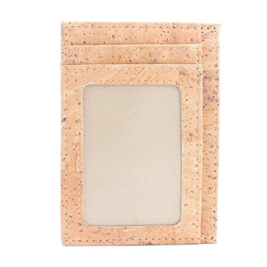 Minimalist cork card wallet with RFID protection and ID window in natural color