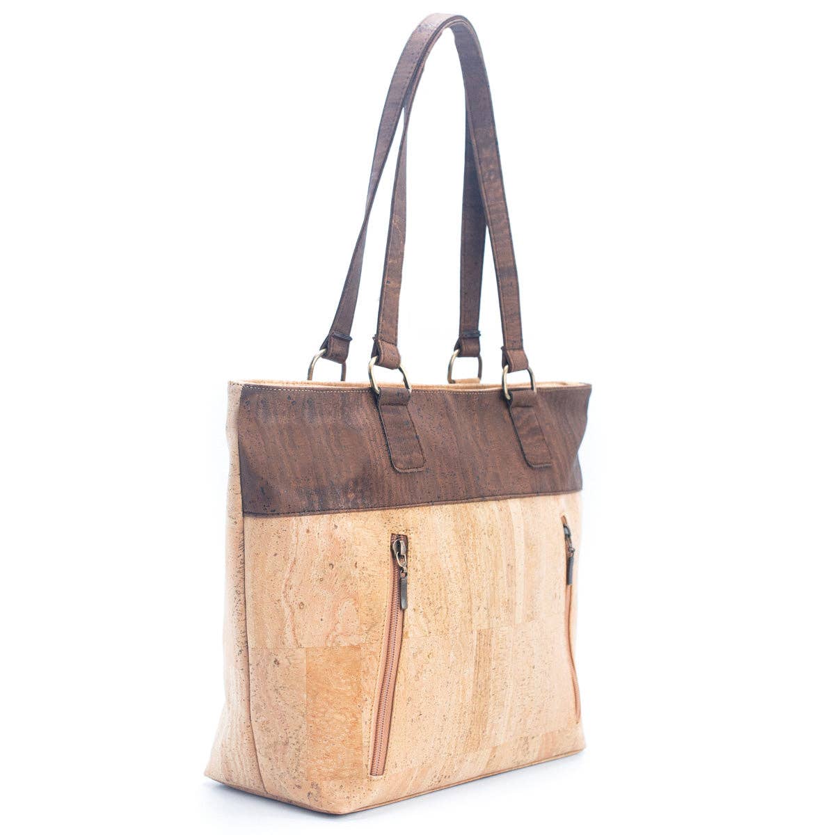 Natural Cork Shoulder Bag with Color Top Belt side view - Texas Cork Company