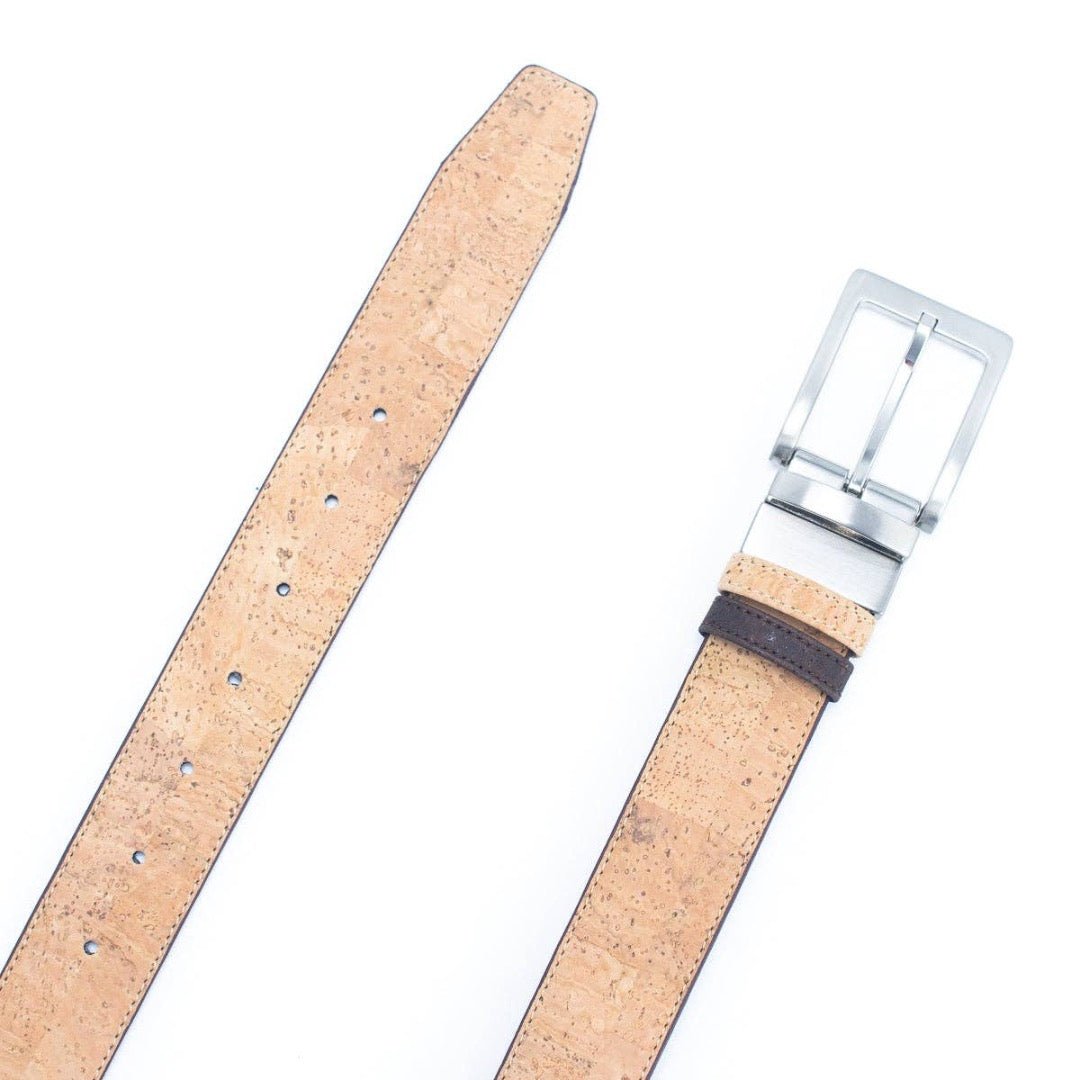 Natural cork leather belt with reversible design in natural and brown colors