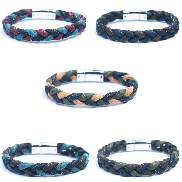 Unisex Bracelet | Colorful Braided Cork with Magnet Clasp -BRW-013-NGB - Texas Cork Company