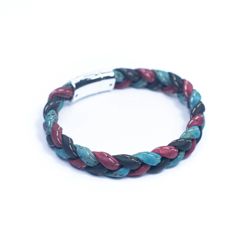 Unisex Bracelet | Colorful Braided Cork with Magnet Clasp -BRW-013-NGB - Texas Cork Company