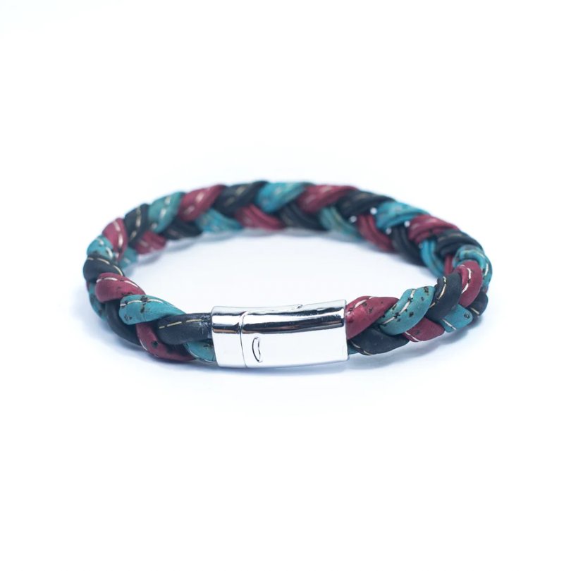 Unisex Bracelet | Colorful Braided Cork with Magnet Clasp -BRW-013-NGB - Texas Cork Company