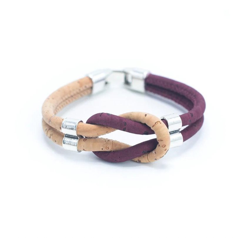 Unisex Bracelet | Twisted Cork Cord -DBR-029-Burgandy - Texas Cork Company